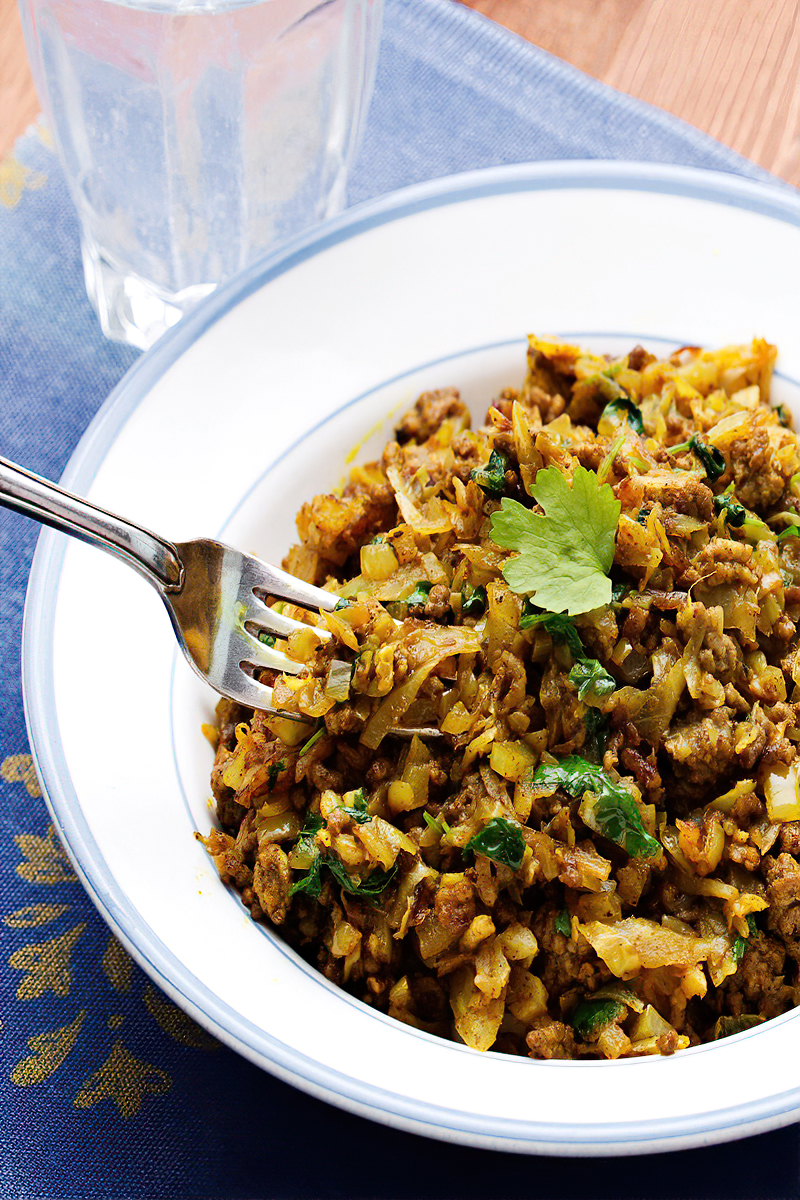 Receta revuelto de repollo de la India