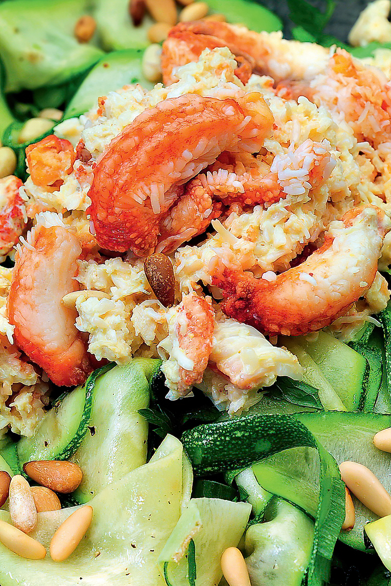 Receta tallarines de calabacín con cangrejo