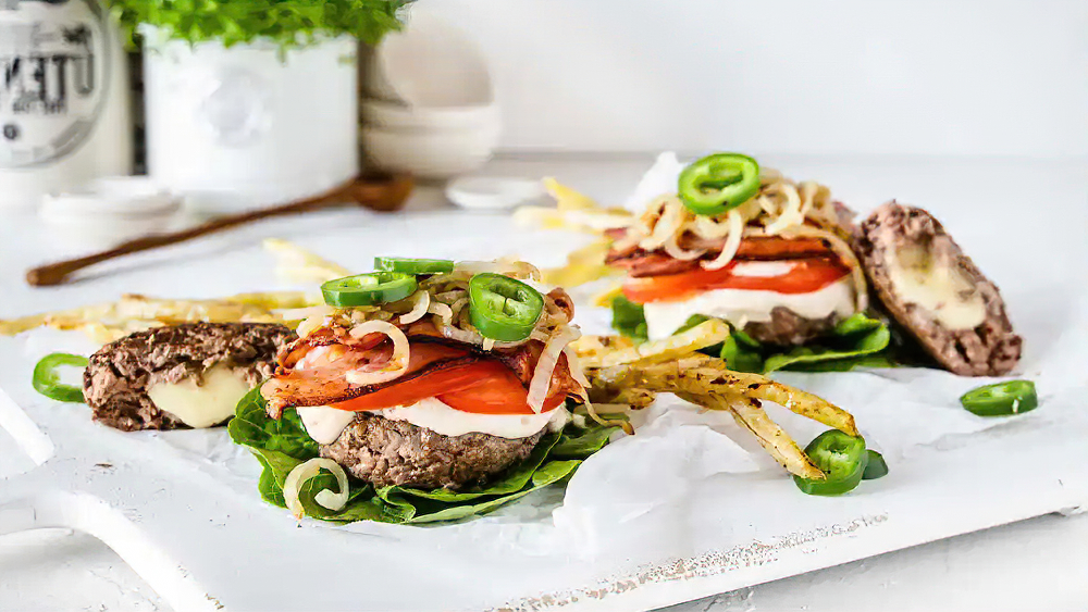 Receta hamburguesa rellena de queso con “patatas”