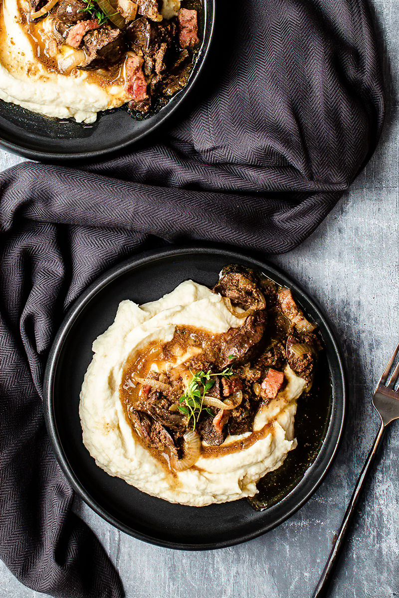 Receta higaditos de pollo sofritos con puré cremoso de coliflor