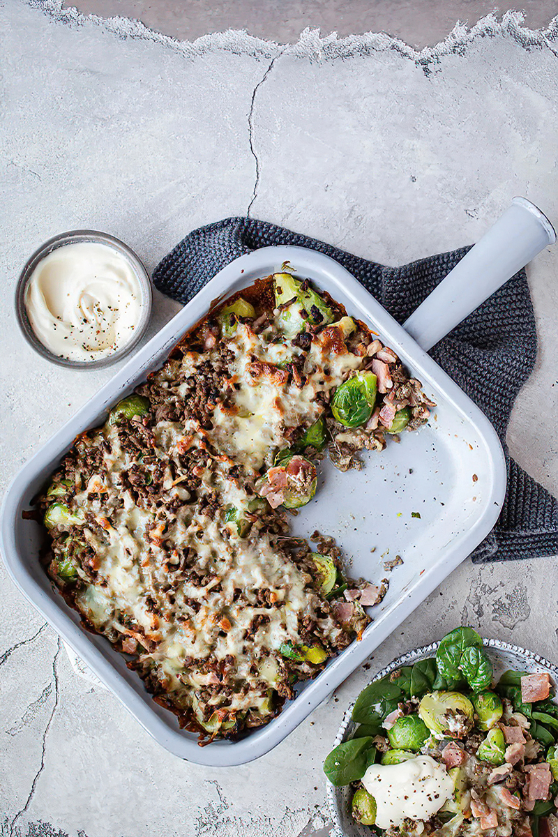 Receta gratinado de coles de Bruselas y carne picada