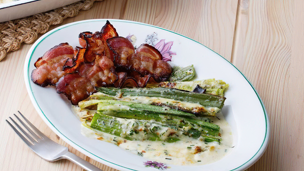 Receta bacon con puerros gratinados