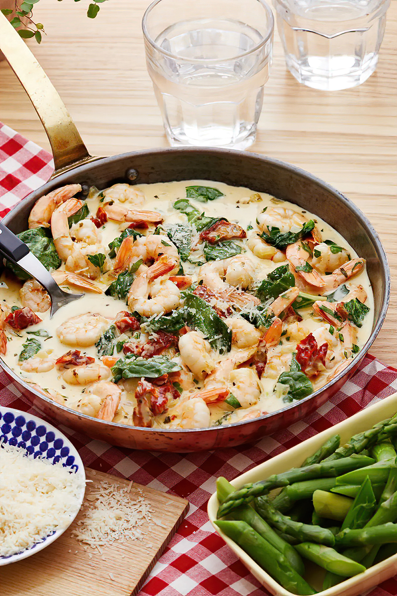 Receta camarones cremosos al estilo toscano