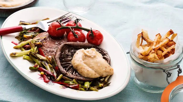 Receta champiñón portobello con “papas” fritas y alioli