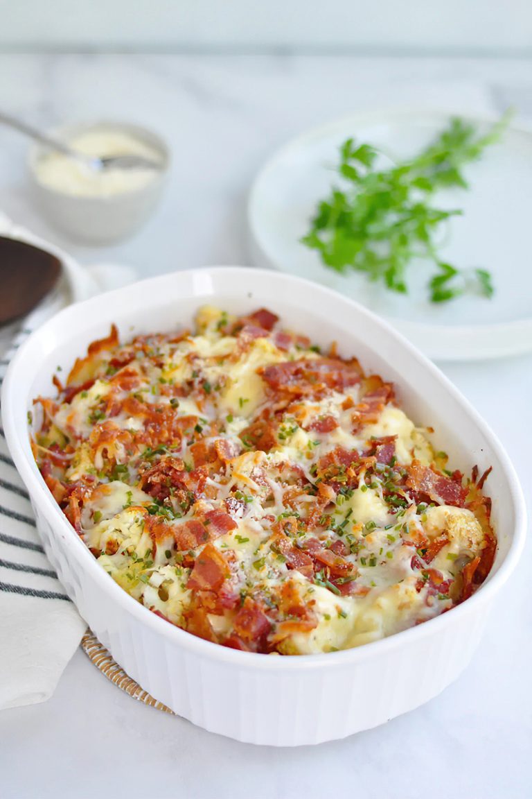 Receta “macarrones” de coliflor y bacon con queso