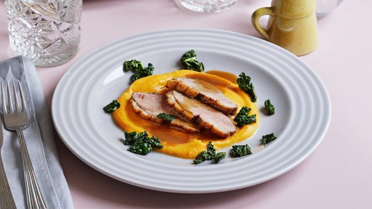Receta pechuga de pato con puré de zapallo anco y salsa