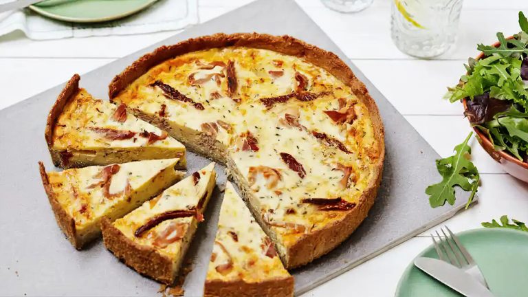 Receta quiche sin gluten de jamón, queso y tomates secos