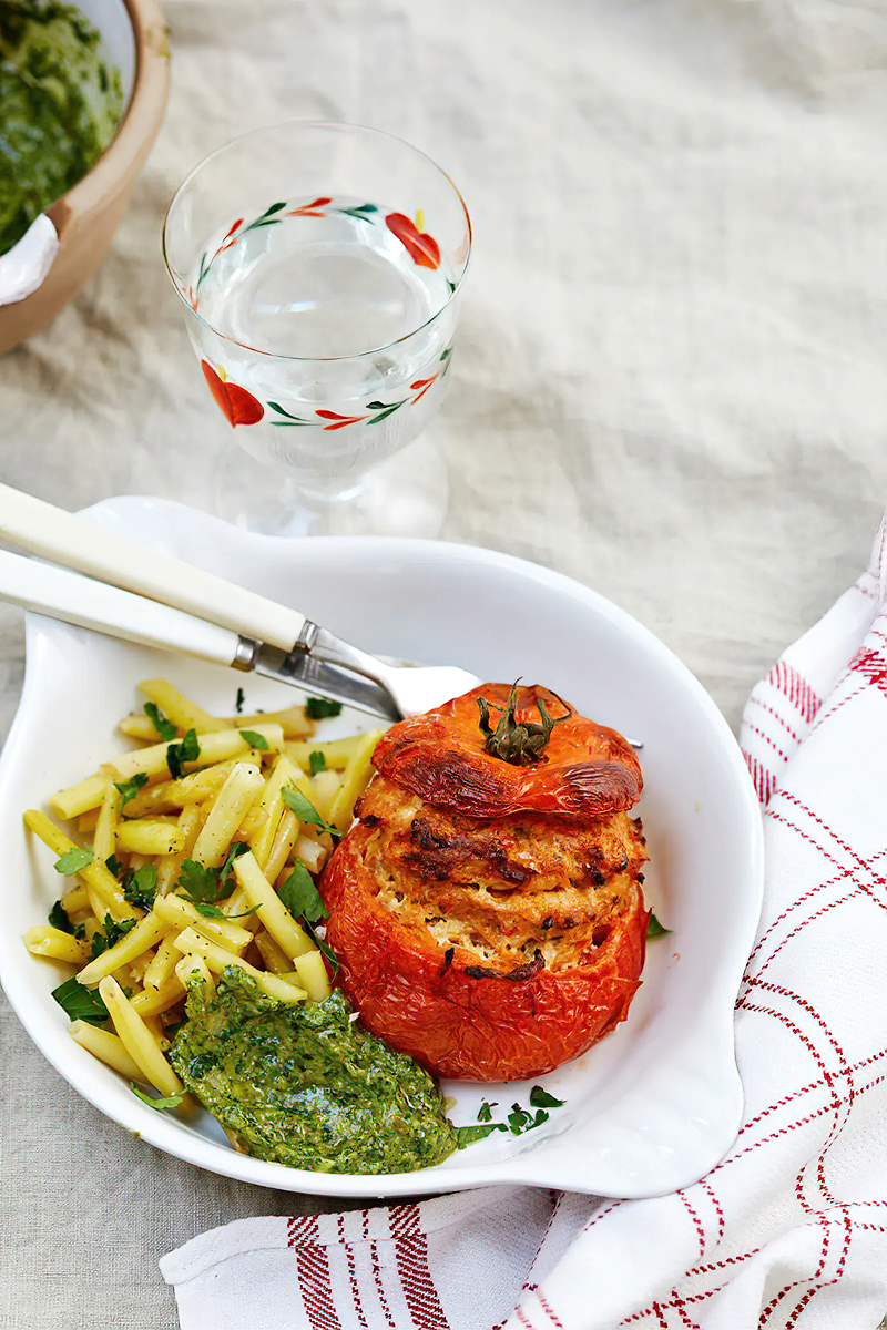 Receta tomates rellenos con salsa verde bajo en carbohidratos
