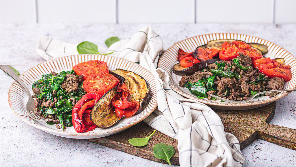 Receta carne picada con pimientos y berenjena