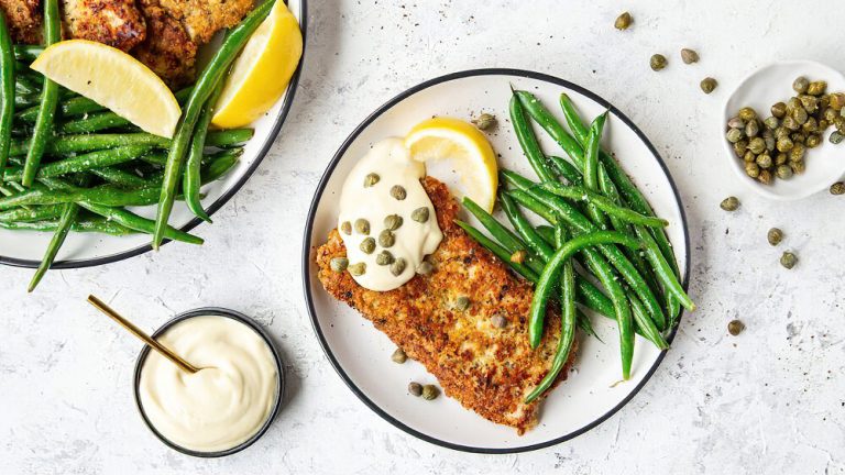 Receta milanesa keto de pollo con judías verdes