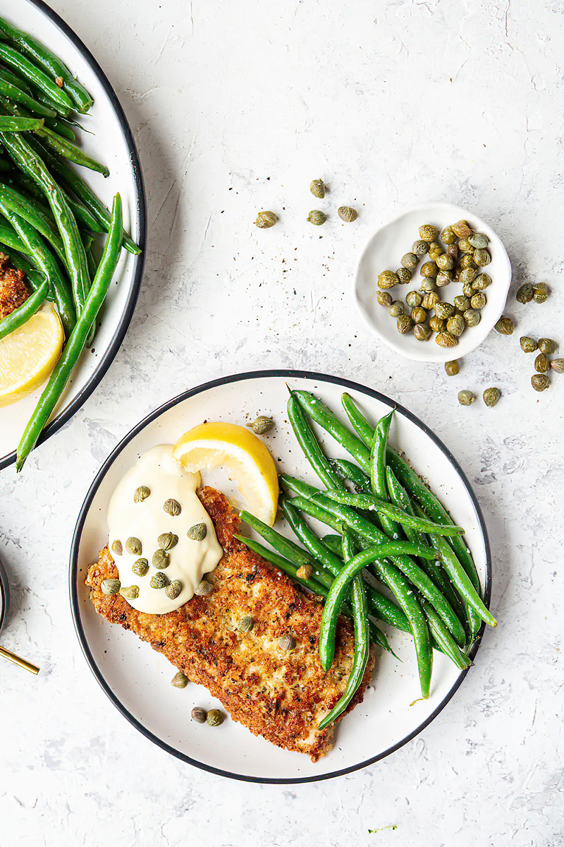 Receta milanesa keto de pollo con judías verdes